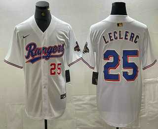 Men%27s Texas Rangers #25 Jose Leclerc Number White 2024 Gold Collection Limited Cool Base Jersey